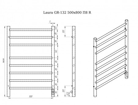 Полотенцесушитель Электрический «Grois» Laura R Лесенка, П8, 80x50, Белый (GR132 50x80 П8 9016 R Ф32)