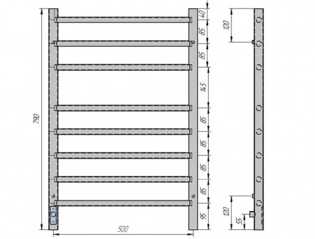 Полотенцесушитель Электрический «Grois» Laura L Лесенка, П8, 80x50, Белый (GR132 50x80 П8 9016 L Ф32)