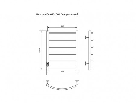 Полотенцесушитель Электрический «Санприз» Классик Лесенка, П6, 60x45, Хром (11034)