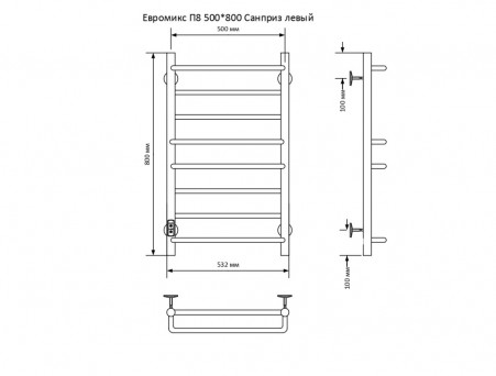 Полотенцесушитель Электрический «Санприз» Евромикс Лесенка, П6, 80x50, Хром (11070)