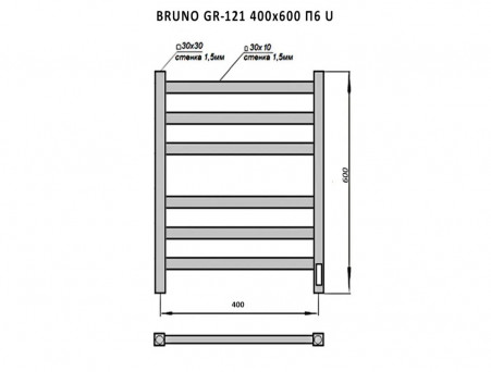 Полотенцесушитель Электрический «Grois» Bruno Лесенка, П6, 60x40, Белый (GR121 40х60 П6 9016 U)