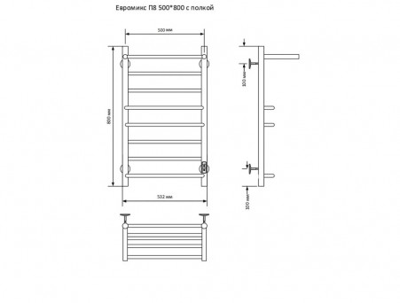Полотенцесушитель Электрический «Санприз» Евромикс Лесенка, П8, с Полкой, 80x50, Хром (11169)