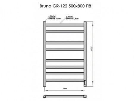 Полотенцесушитель Электрический «Grois» Bruno Лесенка, П8, 80x50, Черный (GR122 50х80 П8 9005 U)