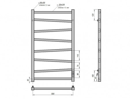 Полотенцесушитель Электрический «Grois» Zigzag Лесенка, П8, 80x50, Черный (GR103 50х80 П8 9005 R)