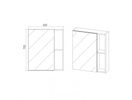 Зеркало-Шкаф «Viant» Бостон, LED Подсветка, Подвесное, Дуб Вотан, 60x70см (VBOS60-ZSH)