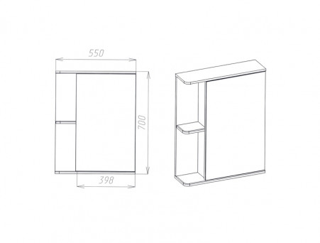 Зеркало-Шкаф «Viant» Париж, LED Подсветка, Подвесное, Белое, 55x70см (VPAR55-ZSHR)