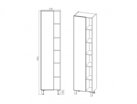 Пенал «Viant» Бостон, Напольный, Графит, 45x23x190см (VBOS450G-PEN)