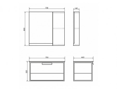 Зеркало-Шкаф «Comforty» Бонн-75, 73x80x14см, Дуб Дымчатый (00-00008473CF)