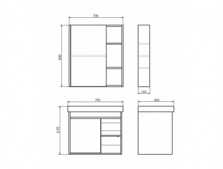 Зеркало-Шкаф «Comforty» Вена-70, 70x80x15см, Дуб Дымчатый (00-00009272CF)