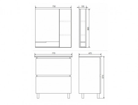 Зеркало-Шкаф «Comforty» Верона-75, 75x80x15см, Дуб Белый (00004137100CF)