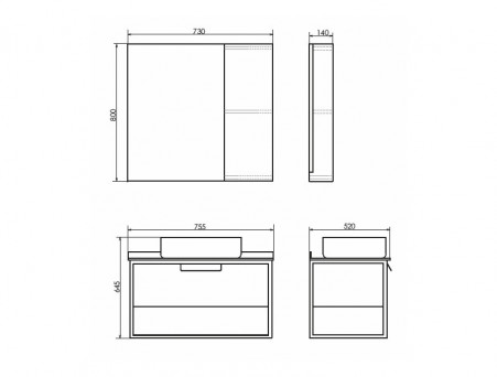 Зеркало-Шкаф «Comforty» Кёльн-75, 73x80x14см, Дуб Темный (00004149061CF)