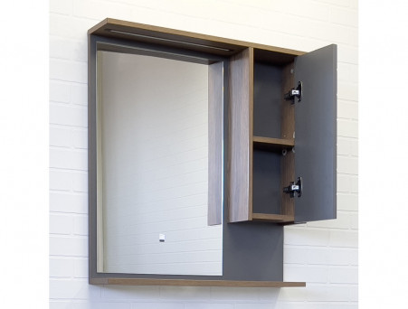 Зеркало-Шкаф «Comforty» Кемер-75, LED Подсветка, 75x80x16см, Антрацит/Дуб Темно-Коричневый (00-00014147CF)