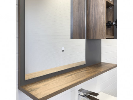 Зеркало-Шкаф «Comforty» Кемер-75, LED Подсветка, 75x80x16см, Антрацит/Дуб Темно-Коричневый (00-00014147CF)