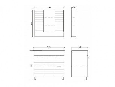 Зеркало-Шкаф «Comforty» Клеон-90, 88x80x13,5см, Дуб Дымчатый (00-00004756CF)
