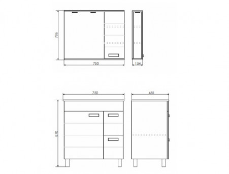 Зеркало-Шкаф «Comforty» Марио-75, 75x83,5x15,5см, Дуб Дымчатый (00-00016020CF)