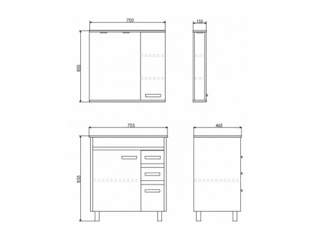 Зеркало-Шкаф «Comforty» Марио-75, 75x83,5x15,5см, Дуб Темный (00-00004159CF)