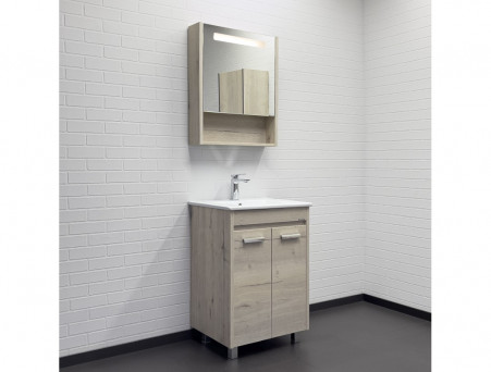 Зеркало-Шкаф «Comforty» Марио-60, LED Подсветка, 59,5x70x14см, Дуб Дымчатый (00-00015518CF)