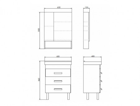 Зеркало-Шкаф «Comforty» Никосия-60, 60x80x13,5см, Дуб Темный (00-00008850CF)