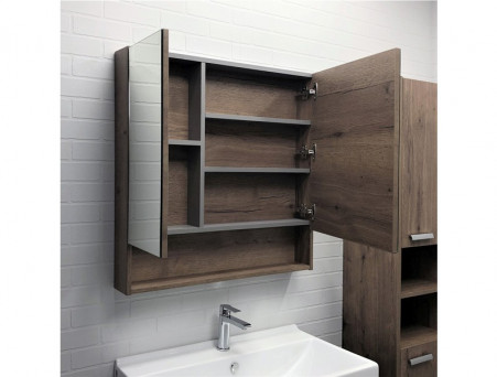 Зеркало-Шкаф «Comforty» Никосия-80, 80x80x13,5см, Дуб Темный (00-00007619CF)