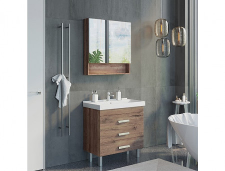 Зеркало-Шкаф «Comforty» Никосия-80, 80x80x13,5см, Дуб Темный (00-00007619CF)