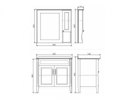 Зеркало-Шкаф «Comforty» Палермо-90, 89x86x15см, Слоновая Кость (00004137098CF)