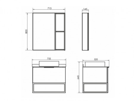 Зеркало-Шкаф «Comforty» Порто-75, 71,5x80x14,5см, Дуб Дымчатый (00-00009234CF)