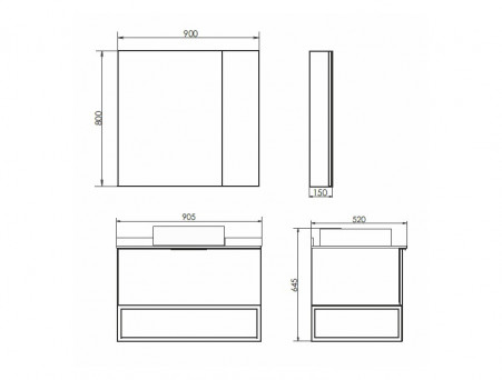 Зеркало-Шкаф «Comforty» Порто-90, 90x80x15см, Дуб Темно-Коричневый (00-00009232CF)