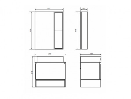 Зеркало-Шкаф «Comforty» Прага-60, 60x80x14см, Дуб Белый (00004147599CF)