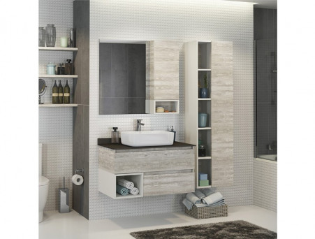 Зеркало-Шкаф «Comforty» Прага-90, 88x80x14см, Дуб Белый (00004136263CF)