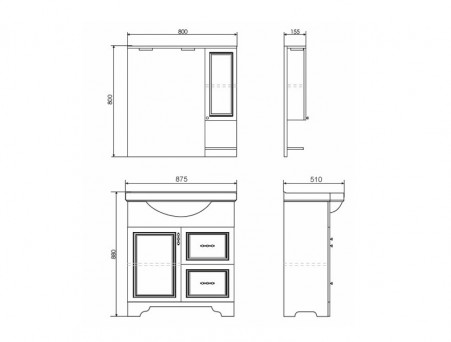 Зеркало-Шкаф «Comforty» Севилья-80, 80x80x15,5см, Слоновая Кость (00003132625CF)