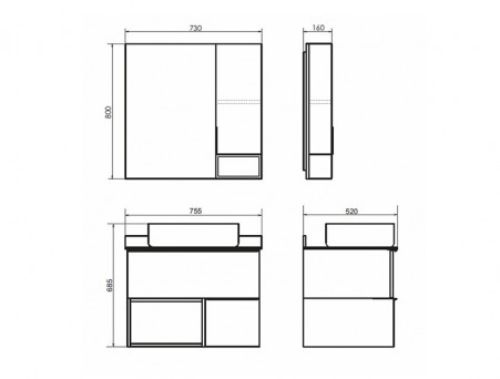 Зеркало-Шкаф «Comforty» Штутгарт-75, 73x80x16см, Дуб Темно-Коричневый (00004151037CF)
