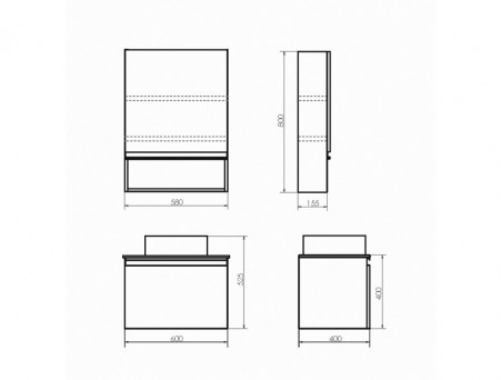 Зеркало-Шкаф «Comforty» Эдинбург-60, 58x80x15,5см, Бетон Светлый (00-00002043CF)