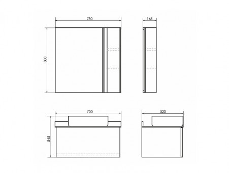 Зеркало-Шкаф «Comforty» Эдинбург-75, 73x80x16,5см, Бетон Светлый (00004149063CF)