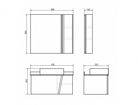 Зеркало-Шкаф «Comforty» Эдинбург-90, 88x80x16,5см, Бетон Светлый (00004147981CF)