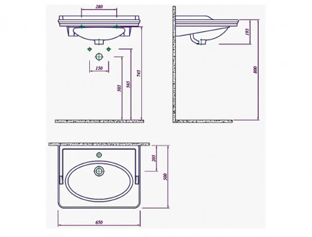 Раковина «Comforty» Классический Стиль, 65x19,5x50см, Белая (50165)