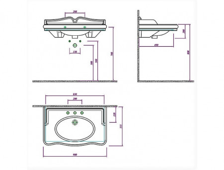 Раковина «Comforty» Классический Стиль, 90x31x55,5см, Белая (28188)