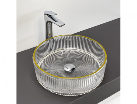 Раковина Накладная «Comforty» Стеклянная, 40x12x40см, Прозрачная с Золотом (CF21002)