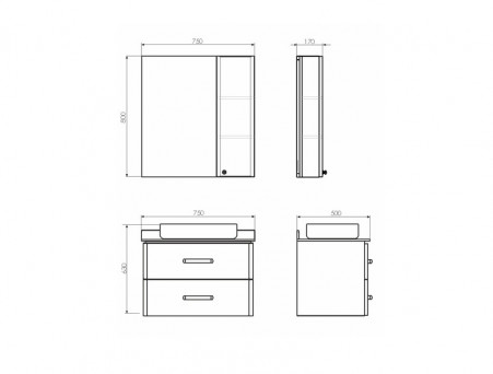 Тумба с Раковиной «Comforty» Амстердам-75, 75x64,5x50см, Белый, Столешница под Мрамор (00-00013775CF)
