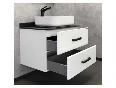 Тумба с Раковиной «Comforty» Амстердам-75, 75x64,5x50см, Белый, Черная Столешница (00-00004668CF)
