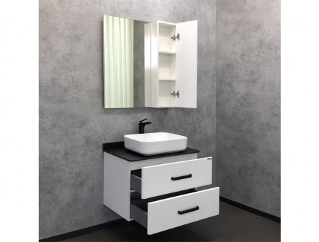 Тумба с Раковиной «Comforty» Амстердам-75, 75x64,5x50см, Белый, Черная Столешница (00-00004668CF)