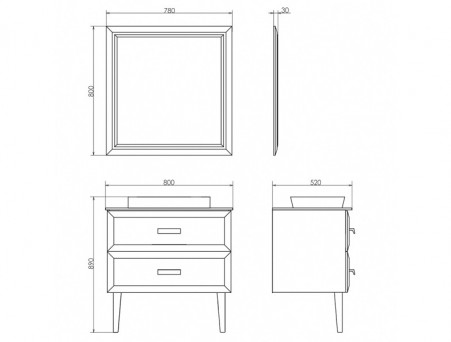 Тумба с Раковиной «Comforty» Империя-80, 80x89x52см, Белый, Графитовая Столешница (00-00014817CF)