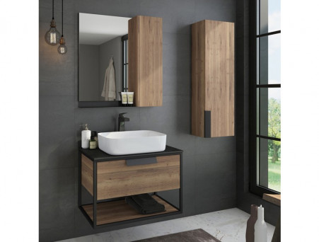 Тумба с Раковиной «Comforty» Кёльн-75, 75,5x64,5x52см, Дуб Темный, Черная Столешница (00004149065CF)
