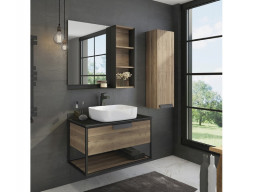 Тумба с Раковиной «Comforty» Кёльн-90, 90,5x64,5x52см, Дуб Темный, Черная Столешница (00004149965CF)