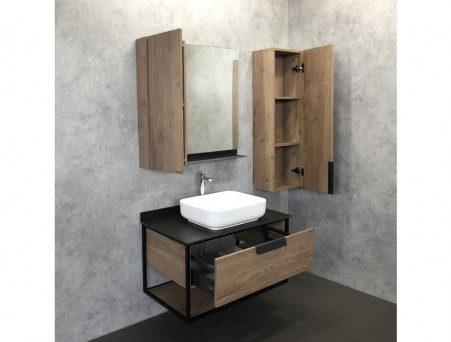 Тумба с Раковиной «Comforty» Кёльн-90, 90,5x64,5x52см, Дуб Темный, Черная Столешница (00004149965CF)