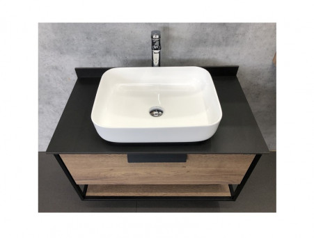 Тумба с Раковиной «Comforty» Кёльн-90, 90,5x64,5x52см, Дуб Темный, Черная Столешница (00004149965CF)