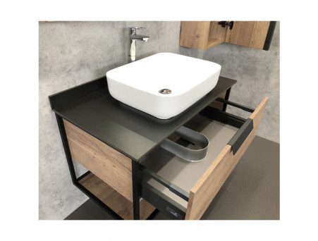Тумба с Раковиной «Comforty» Кёльн-90, 90,5x64,5x52см, Дуб Темный, Черная Столешница (00004149965CF)