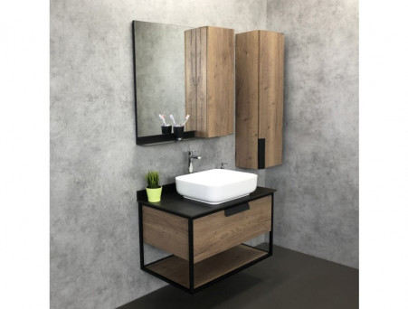 Тумба с Раковиной «Comforty» Кёльн-90, 90,5x64,5x52см, Дуб Темный, Черная Столешница (00004149965CF)