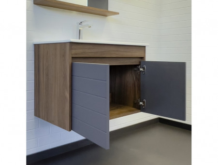 Тумба с Раковиной «Comforty» Кемер-75, 75,5x51,5x46,5см, Антрацит/Дуб Темно-Коричневый (00-00017883CF)