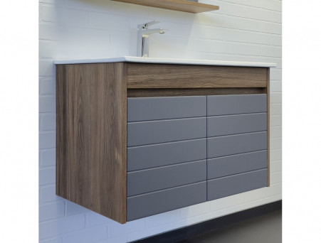 Тумба с Раковиной «Comforty» Кемер-75, 75,5x51,5x46,5см, Антрацит/Дуб Темно-Коричневый (00-00017883CF)