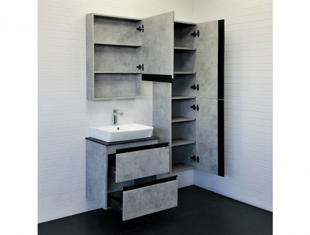 Тумба с Раковиной «Comforty» Комфорти-60, 60x70,5x40см, Бетон Светлый, Черная Столешница (00-00005700CF)